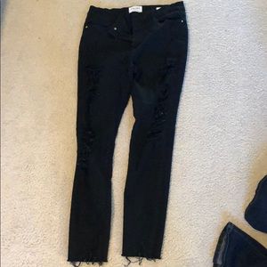 Frame Denim raw edge skinny black jeans